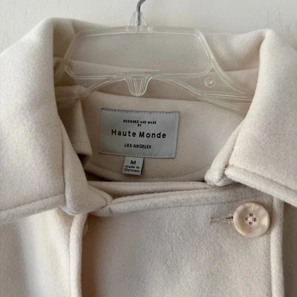 Long Belted Sleeves Cream Cropped Doubler Breasted Collar Neckline Coat - Picture 5 of 6